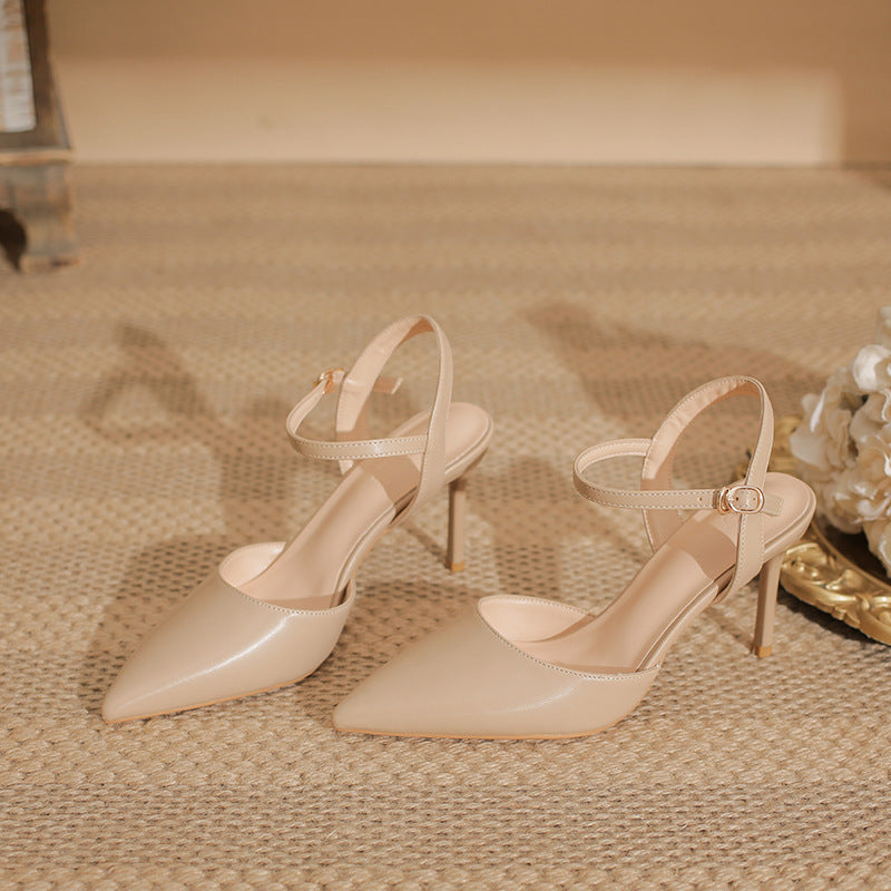 Elegant Pointed Toe Slingback Heels with Delicate Ankle Strap Shoes 771508437933