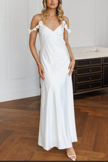 Sheath-Column Ankle Length Satin Little White Dress 100028