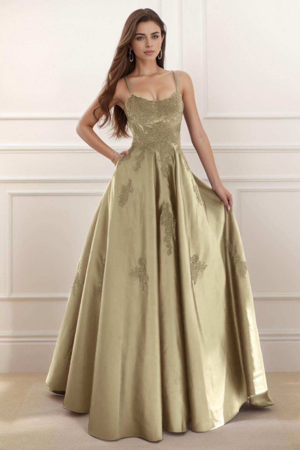 A-Line Floor Length Satin Prom Dress CS0458