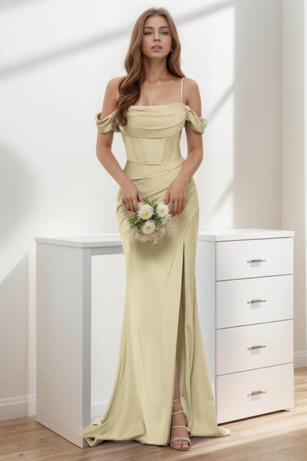 Trumpet-Mermaid Sweep-Brush Train Silk-Like Prom Dress CS0399