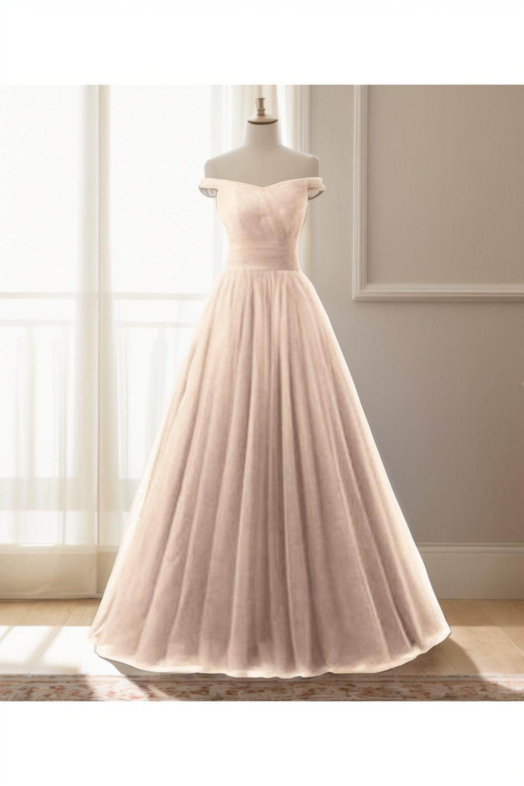 A-Line Floor Length Tulle Prom Dress CS0459