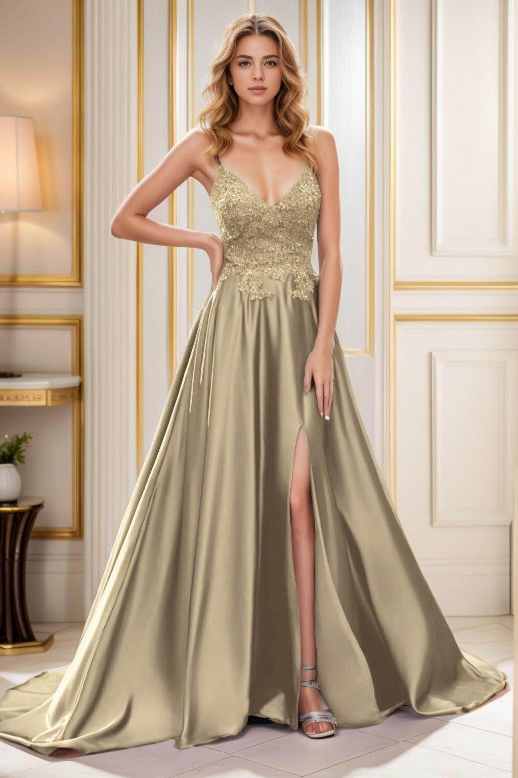 A-Line Court Train Satin Prom Dress CS0460
