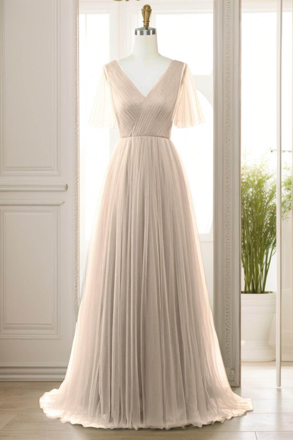 A-Line Sweep-Brush Train Tulle Prom Dress CS0472