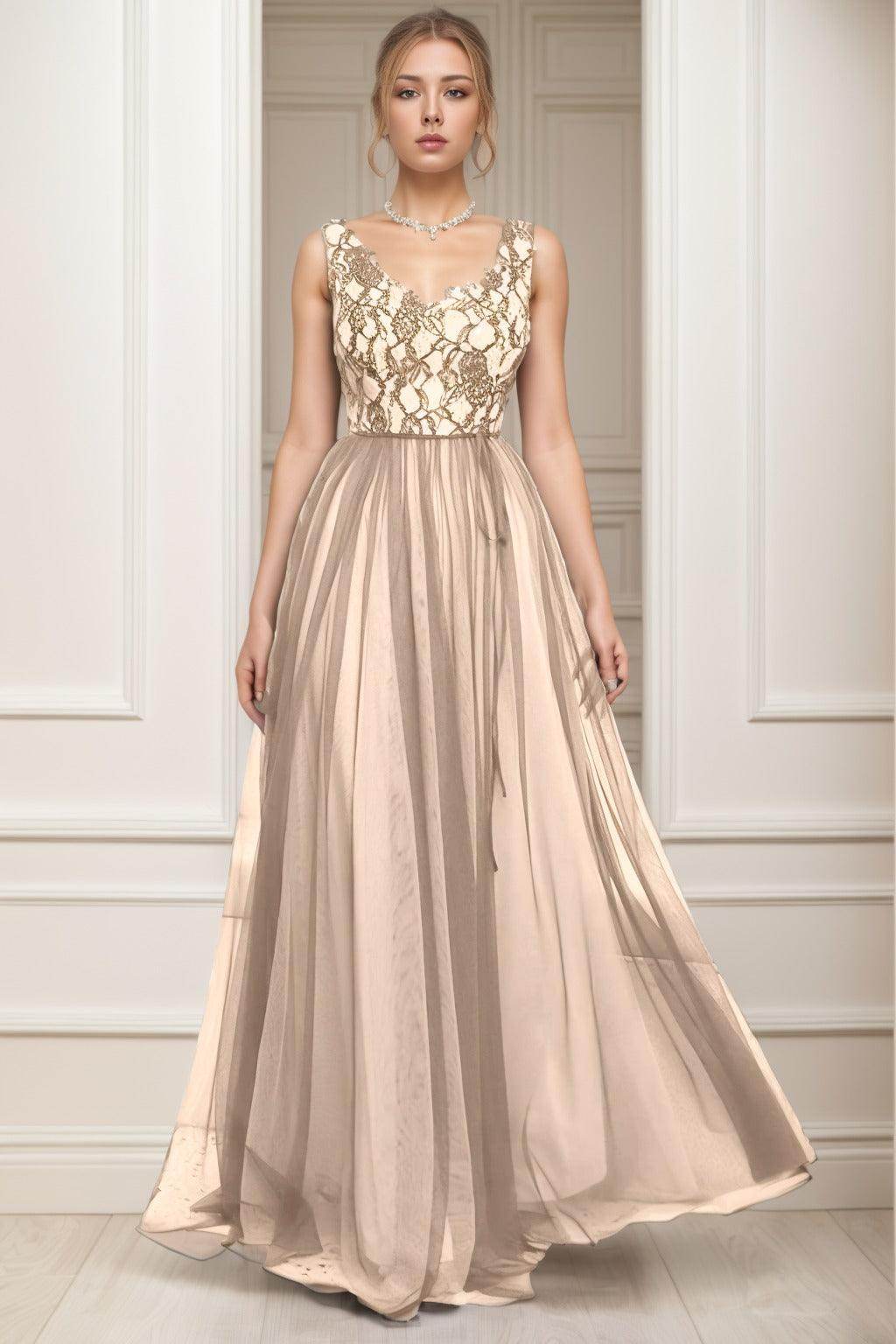 A-Line Sweep-Brush Train Tulle Prom Dress CS0466