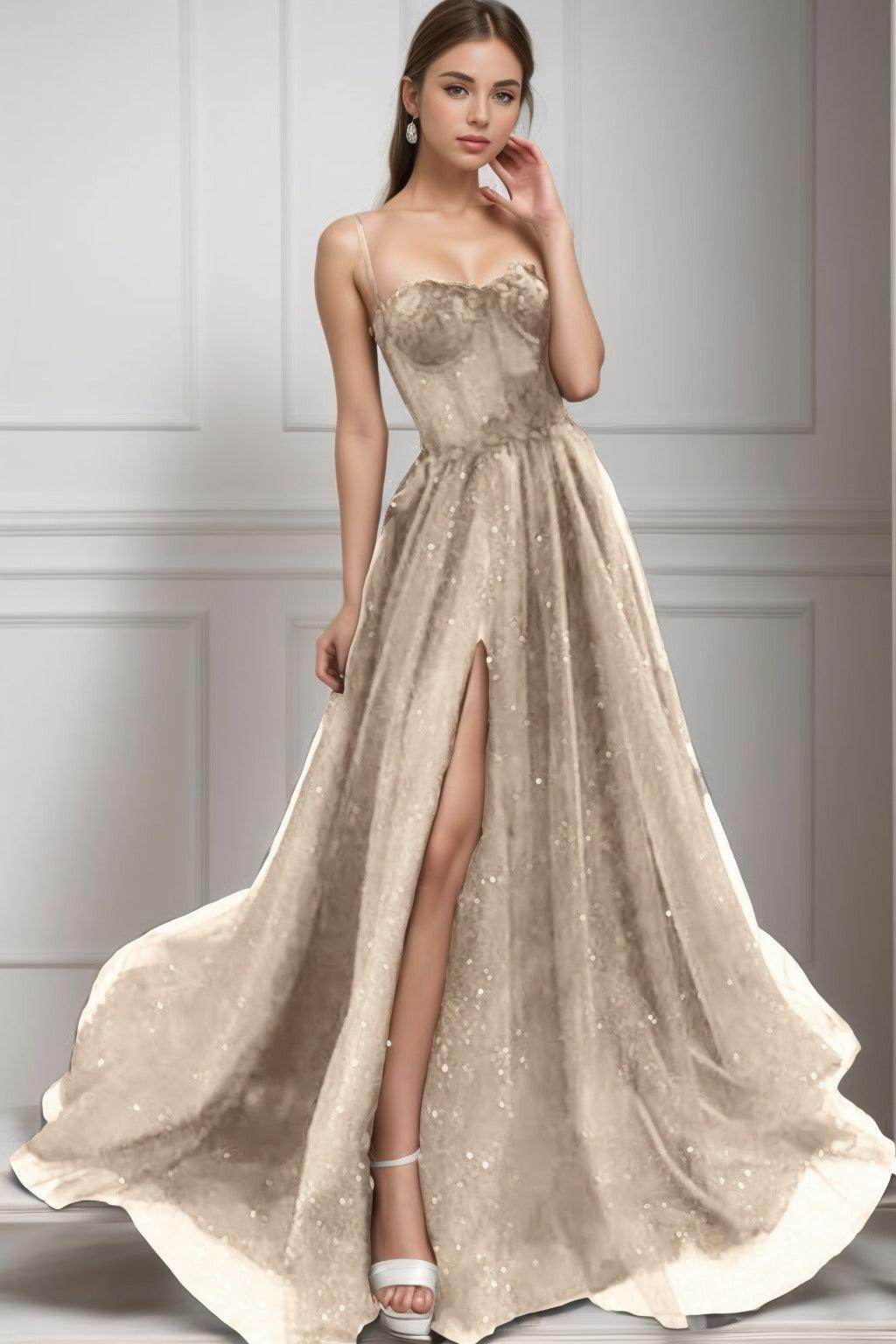 A-Line Sweep-Brush Train Tulle Prom Dress CS0439