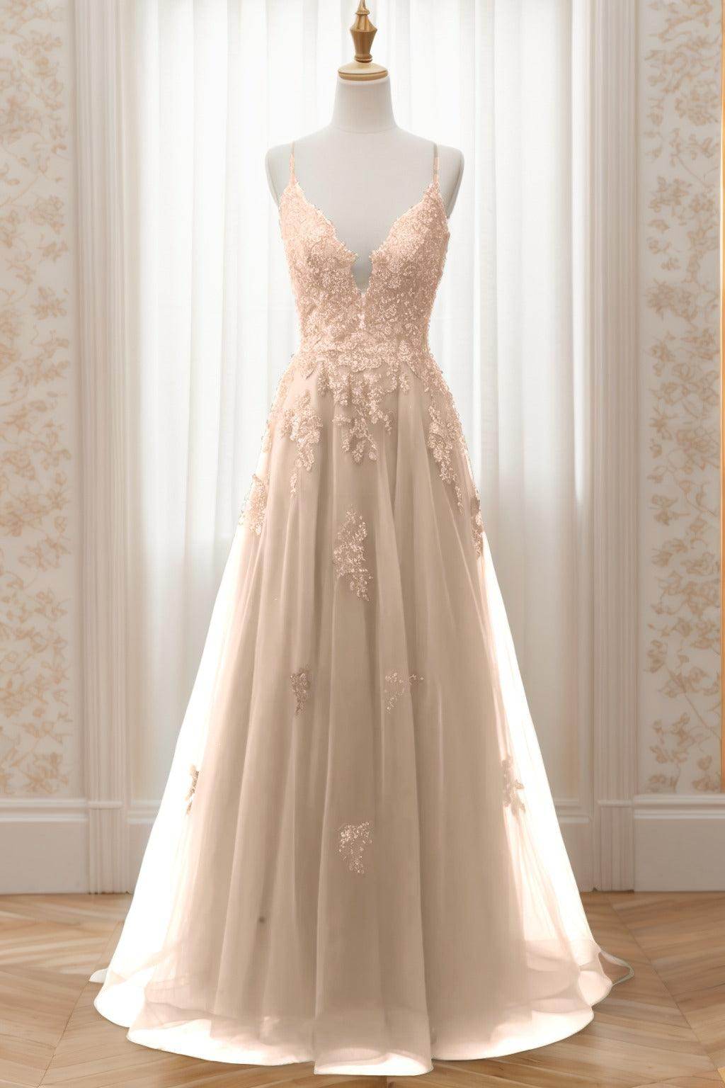 A-Line Sweep-Brush Train Tulle Prom Dress CS0463