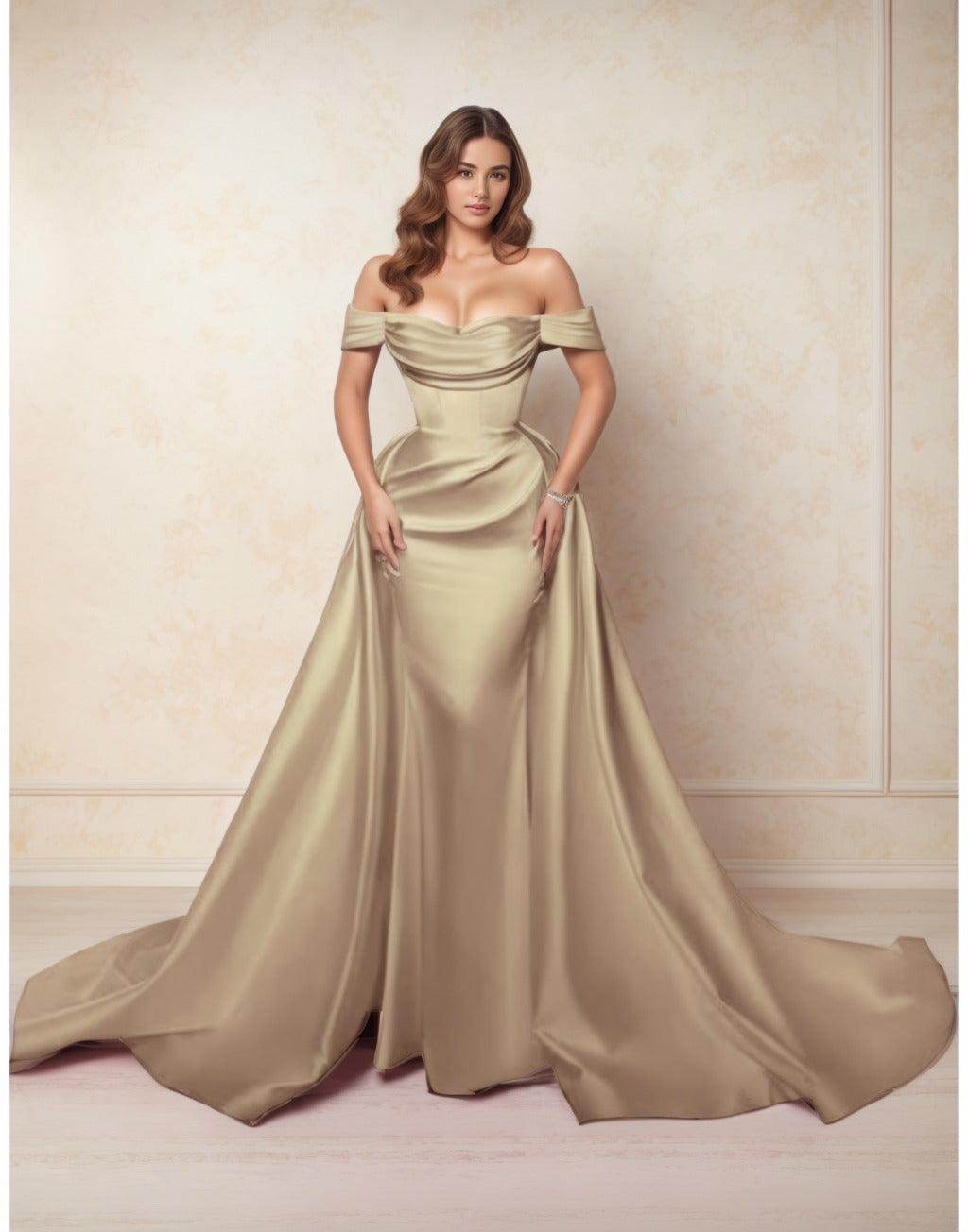 A-Line Chapel Train Satin Prom Dress CS0416