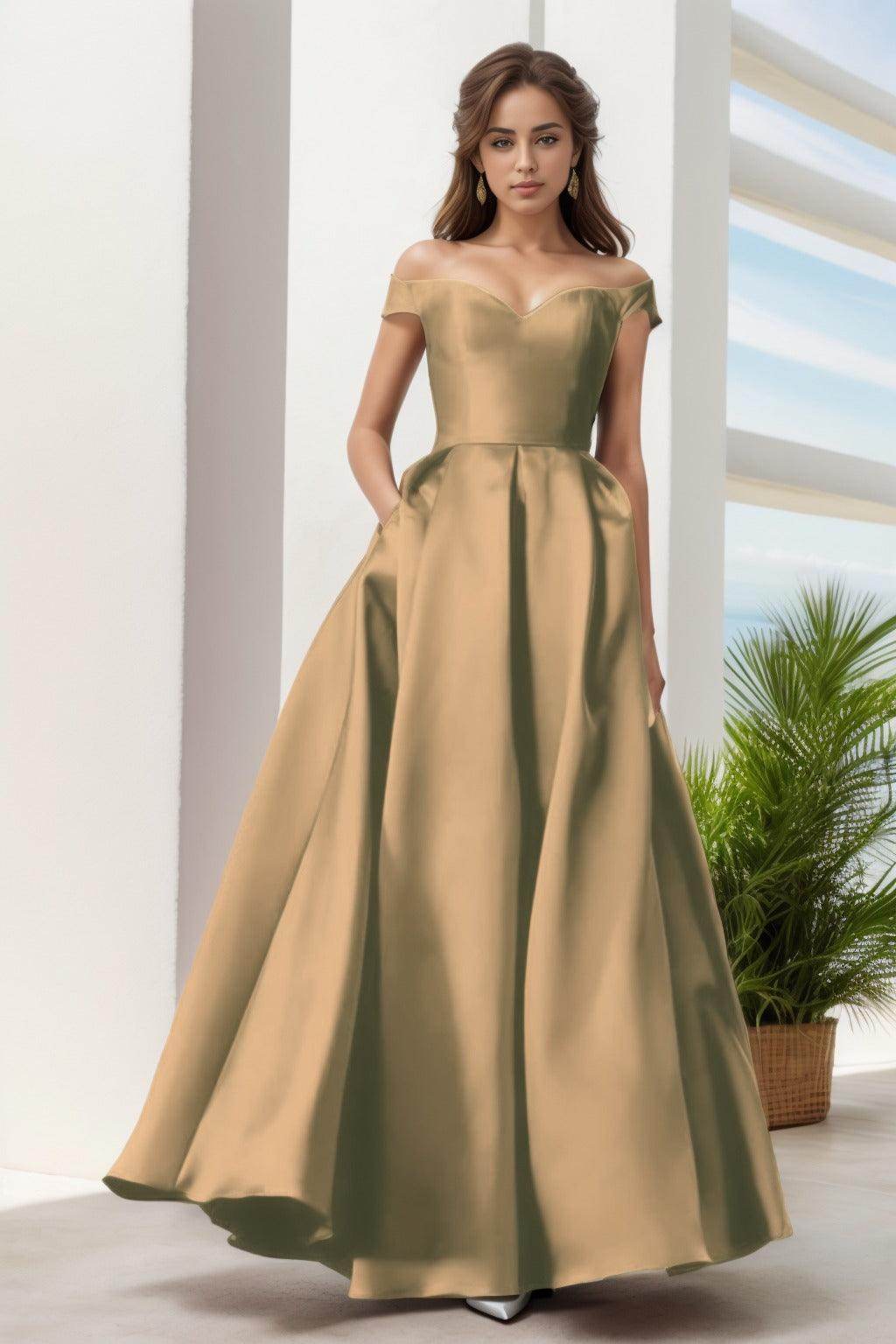 A-Line Floor Length Satin Prom Dress CS0408