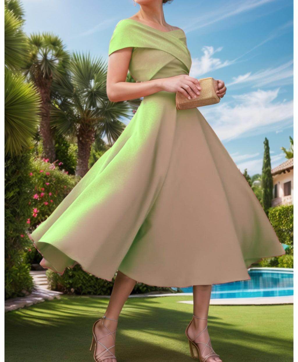 A-Line Tea Length Satin Prom Dress CS0455