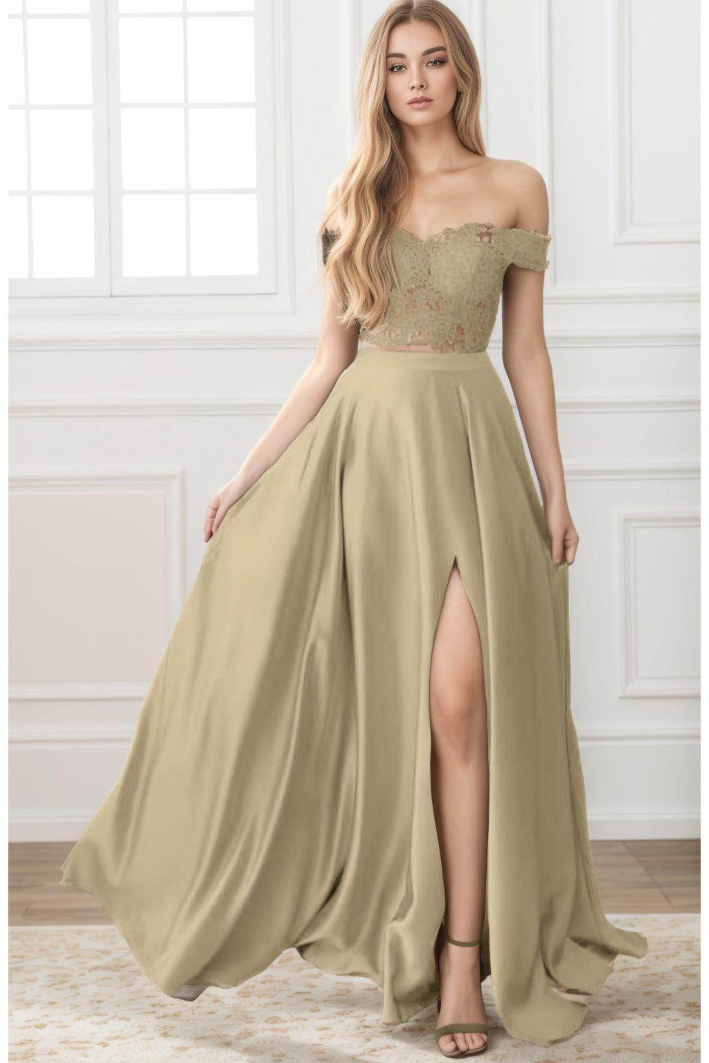 A-Line Sweep-Brush Train Elastic Satin Prom Dress CS0414