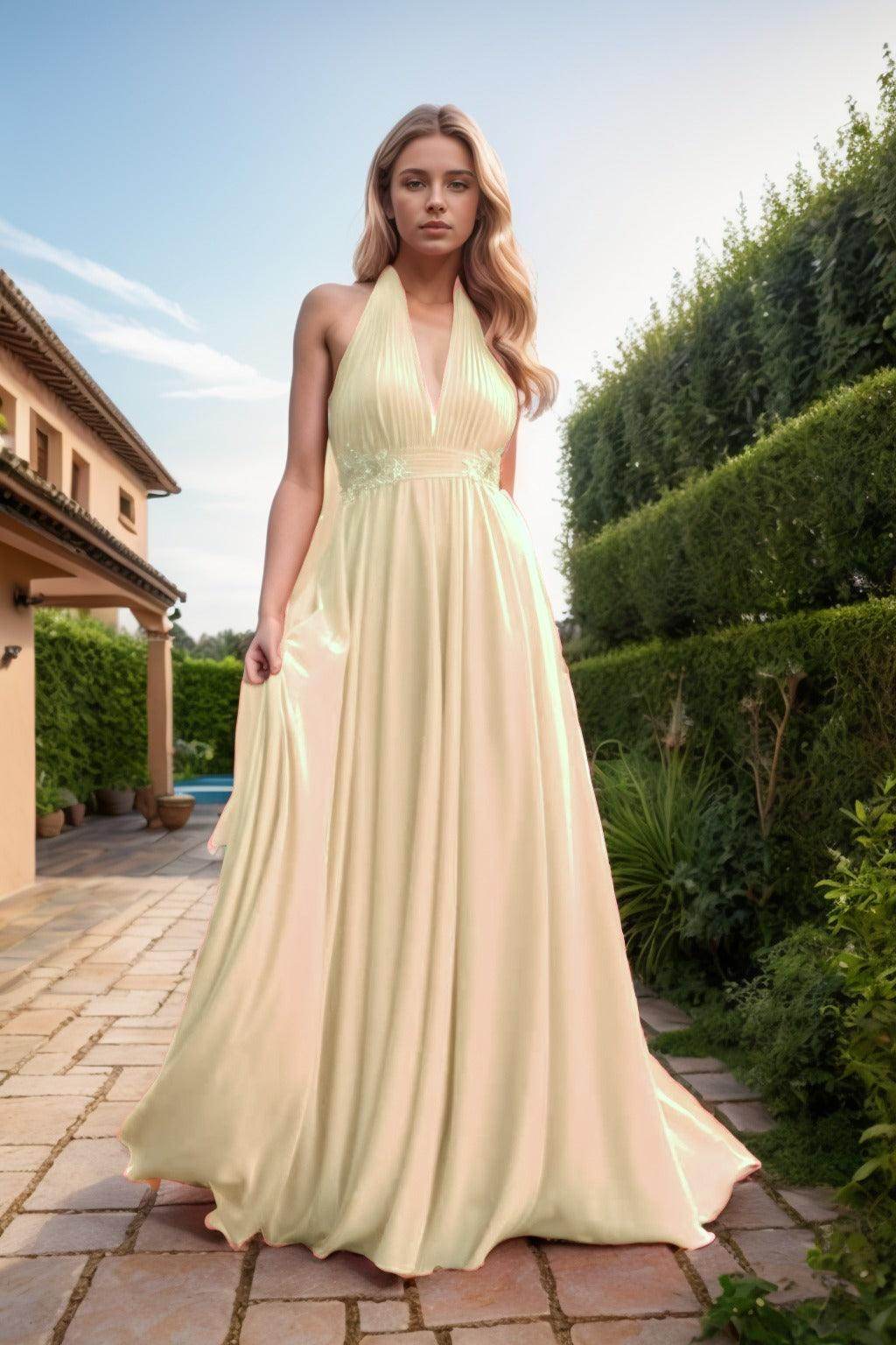 A-Line Sweep-Brush Train Chiffon Prom Dress CS0457