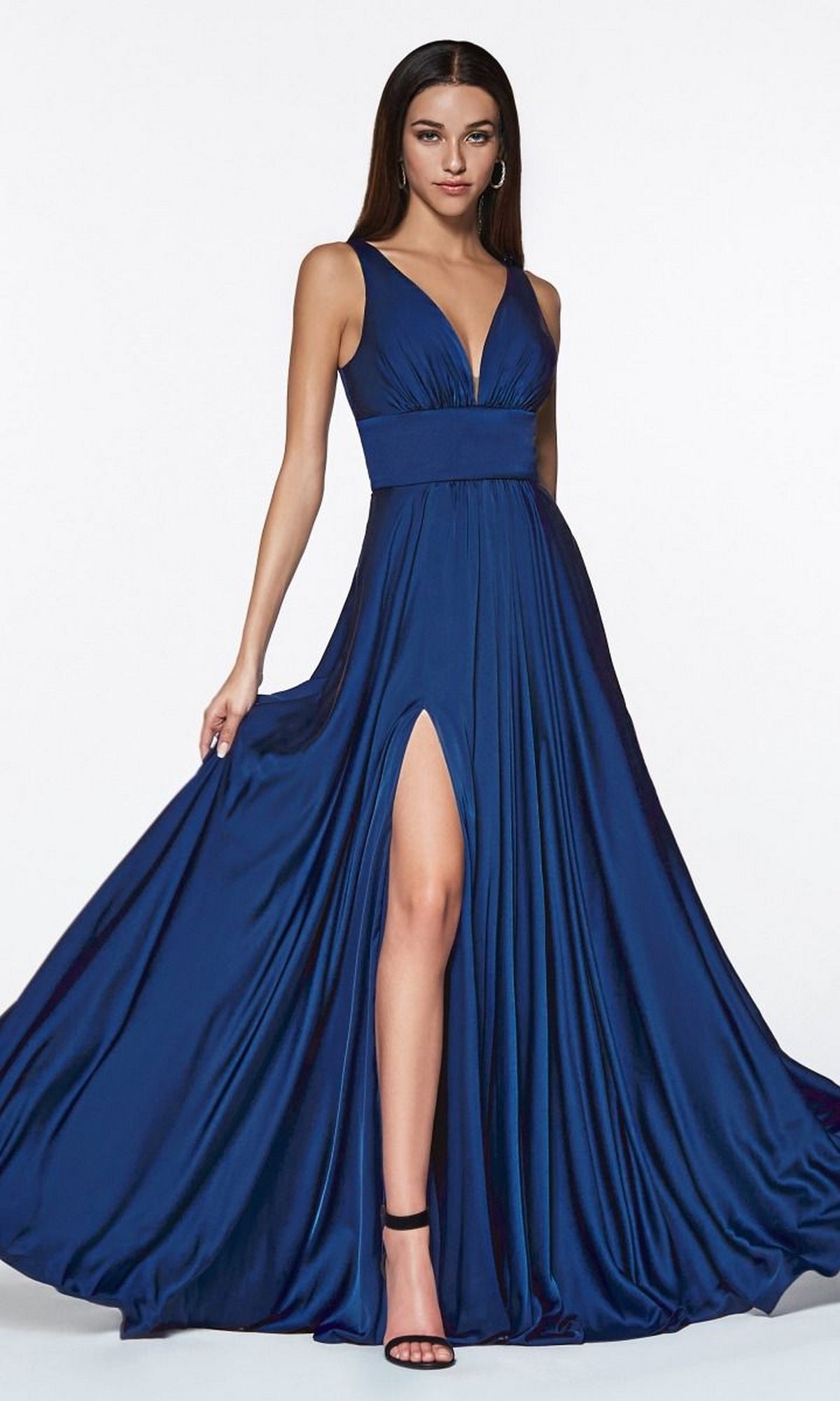 A-Line V-Neck Classic Long Satin Prom Dress CL7469A