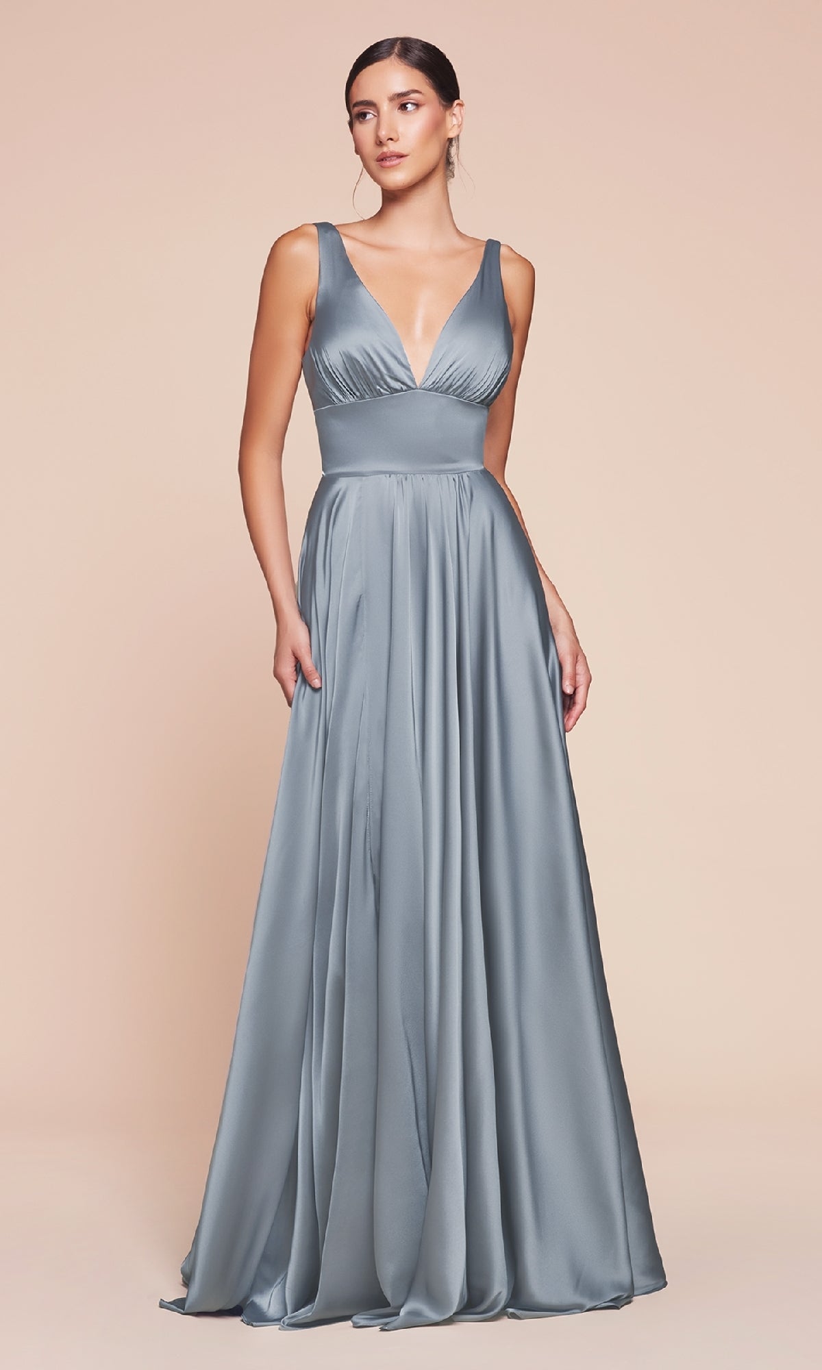 A-Line V-Neck Classic Long Satin Prom Dress CL7469A