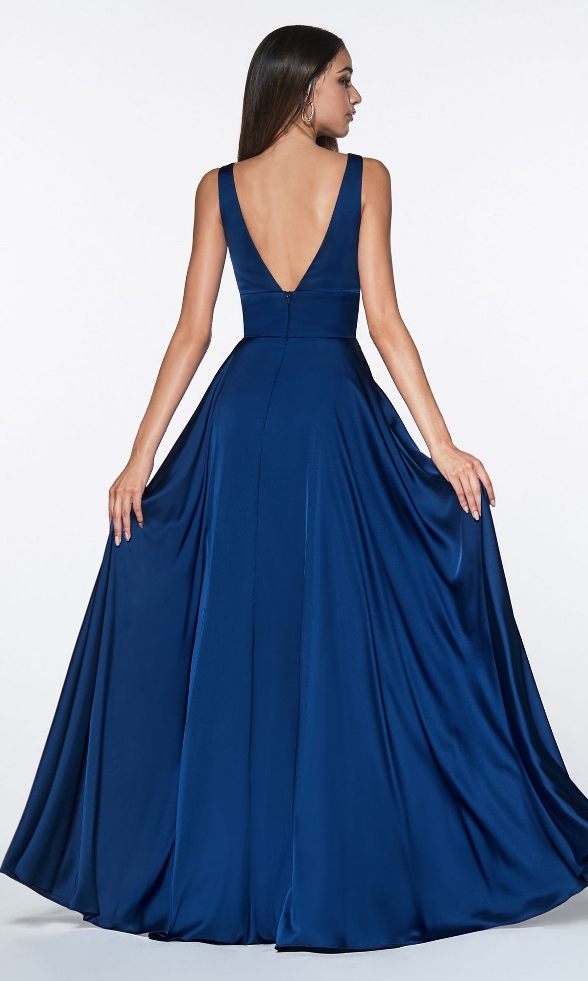 A-Line V-Neck Classic Long Satin Prom Dress CL7469A