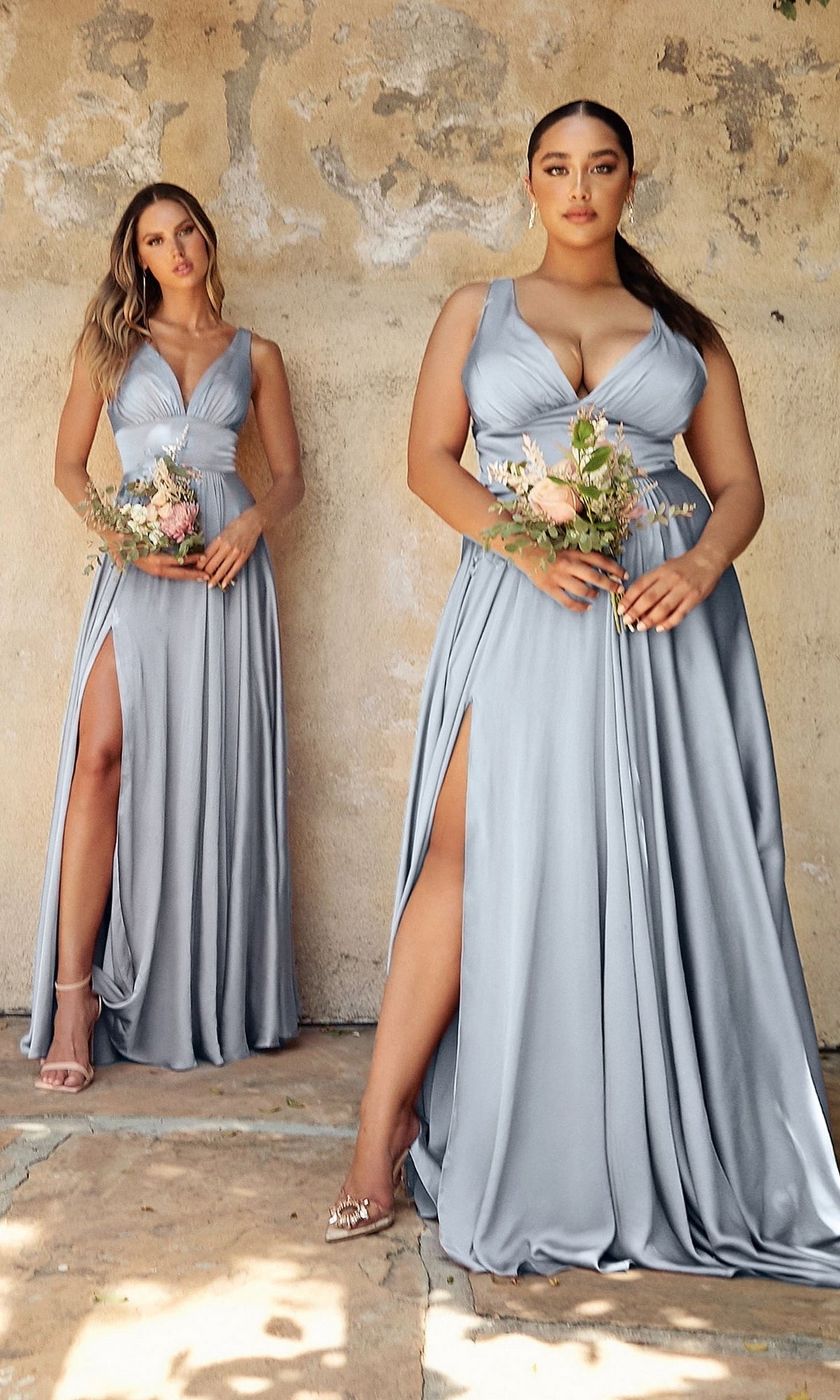 A-Line V-Neck Classic Long Satin Prom Dress CL7469A
