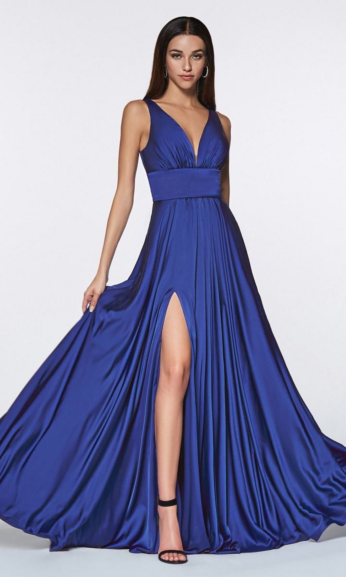 A-Line V-Neck Classic Long Satin Prom Dress CL7469A