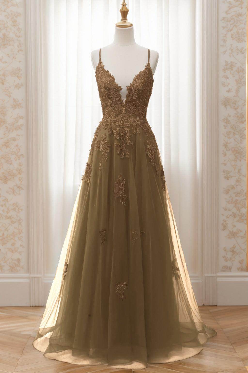 A-Line Sweep-Brush Train Tulle Prom Dress CS0463
