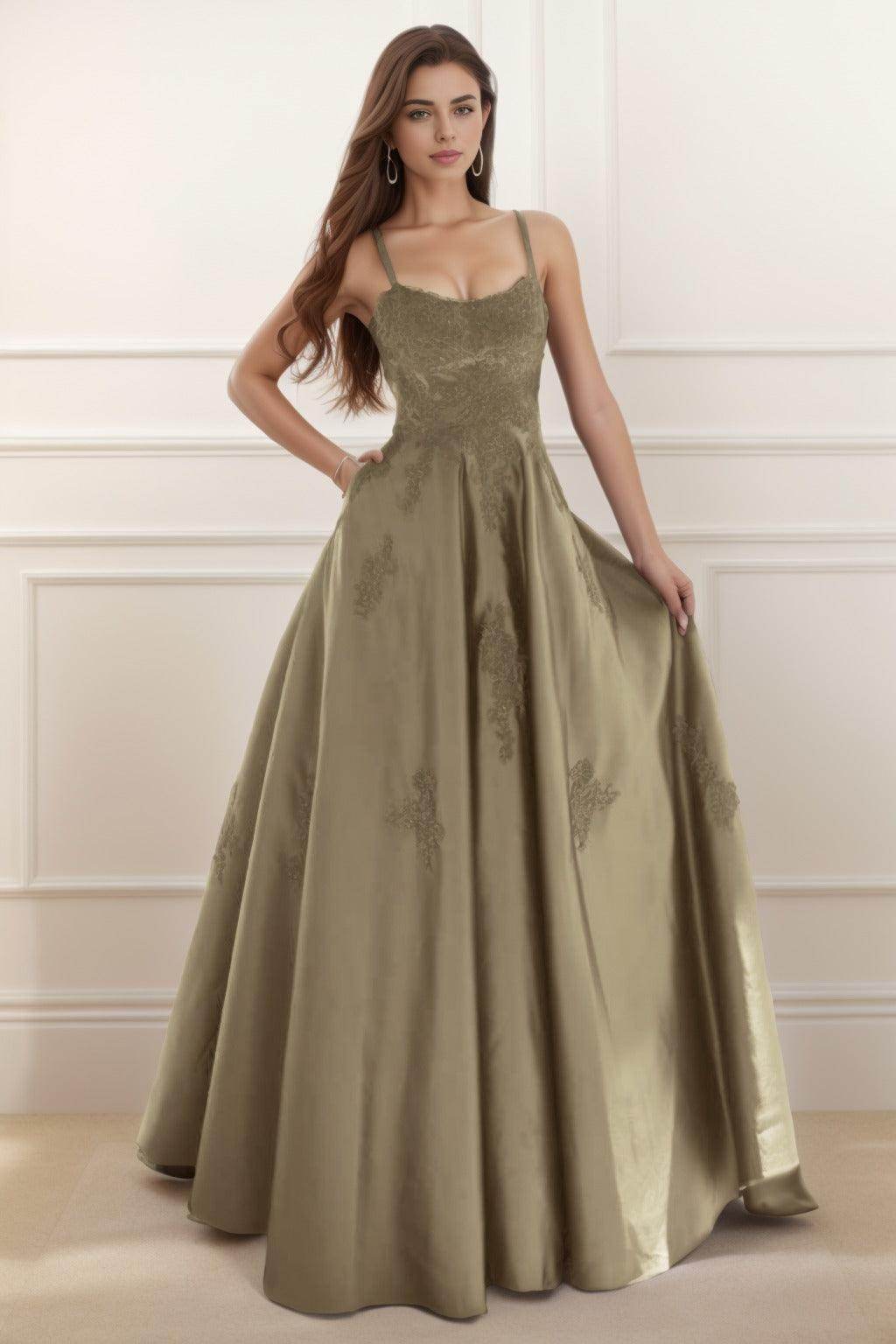 A-Line Floor Length Satin Prom Dress CS0458