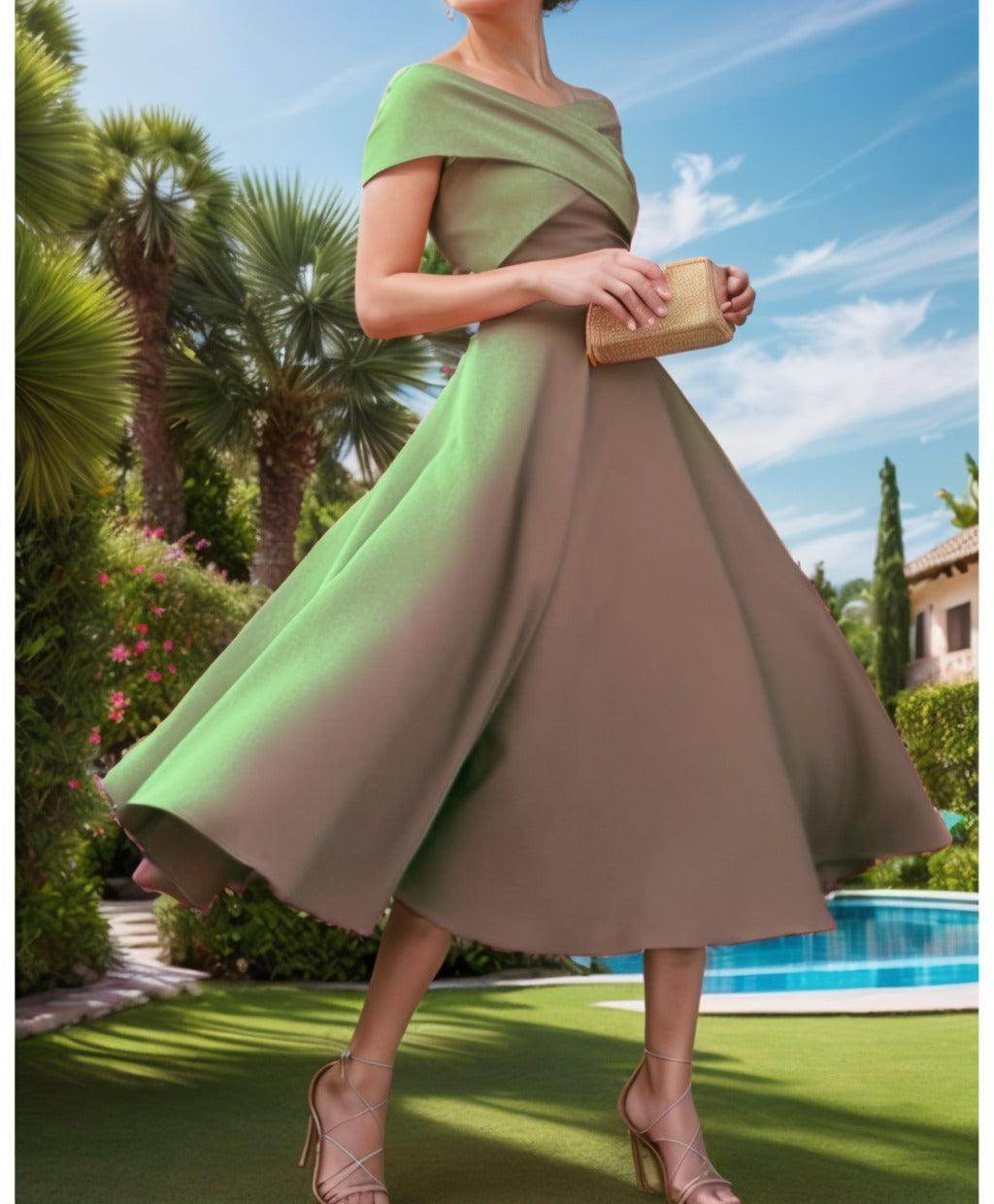 A-Line Tea Length Satin Prom Dress CS0455