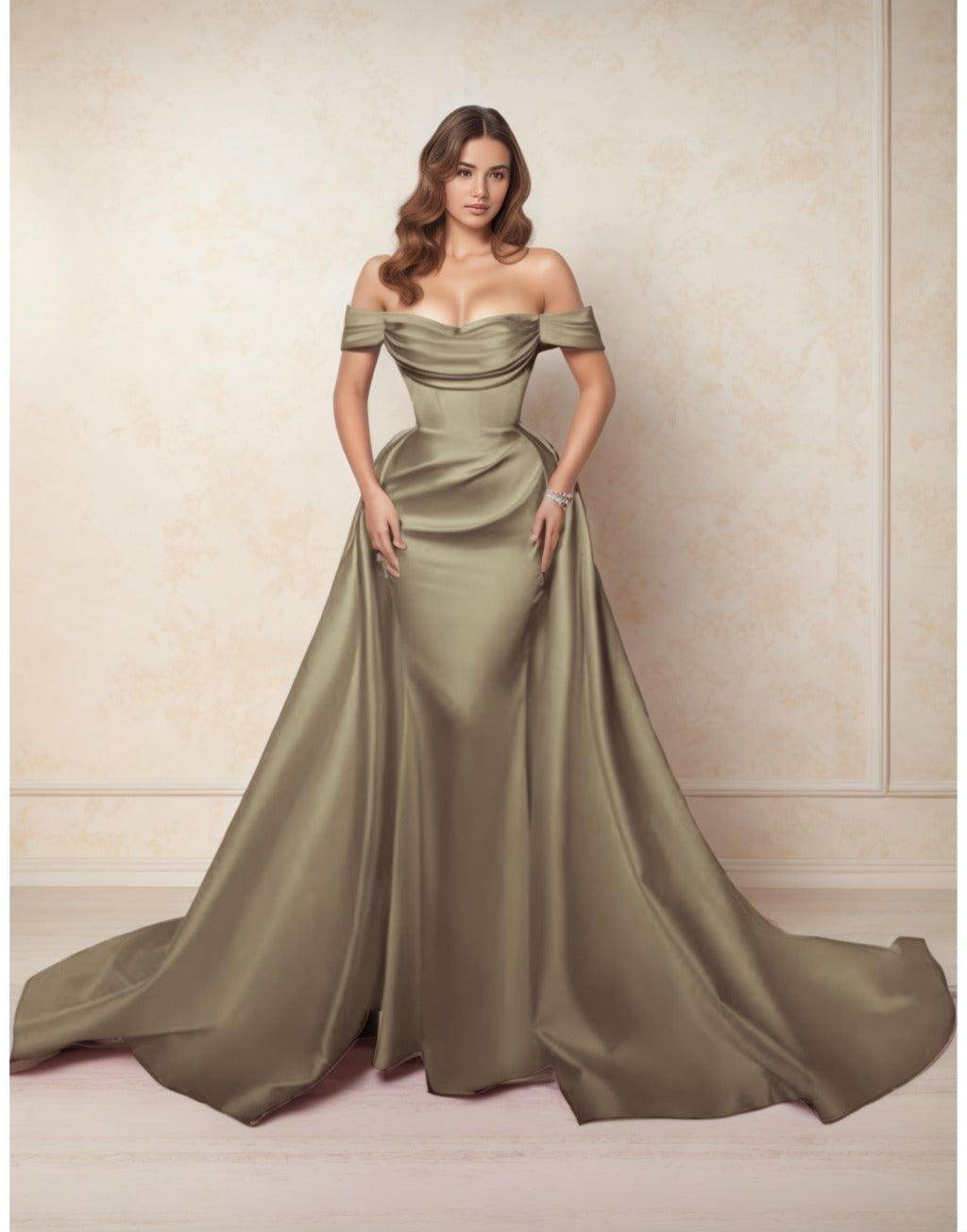 A-Line Chapel Train Satin Prom Dress CS0416