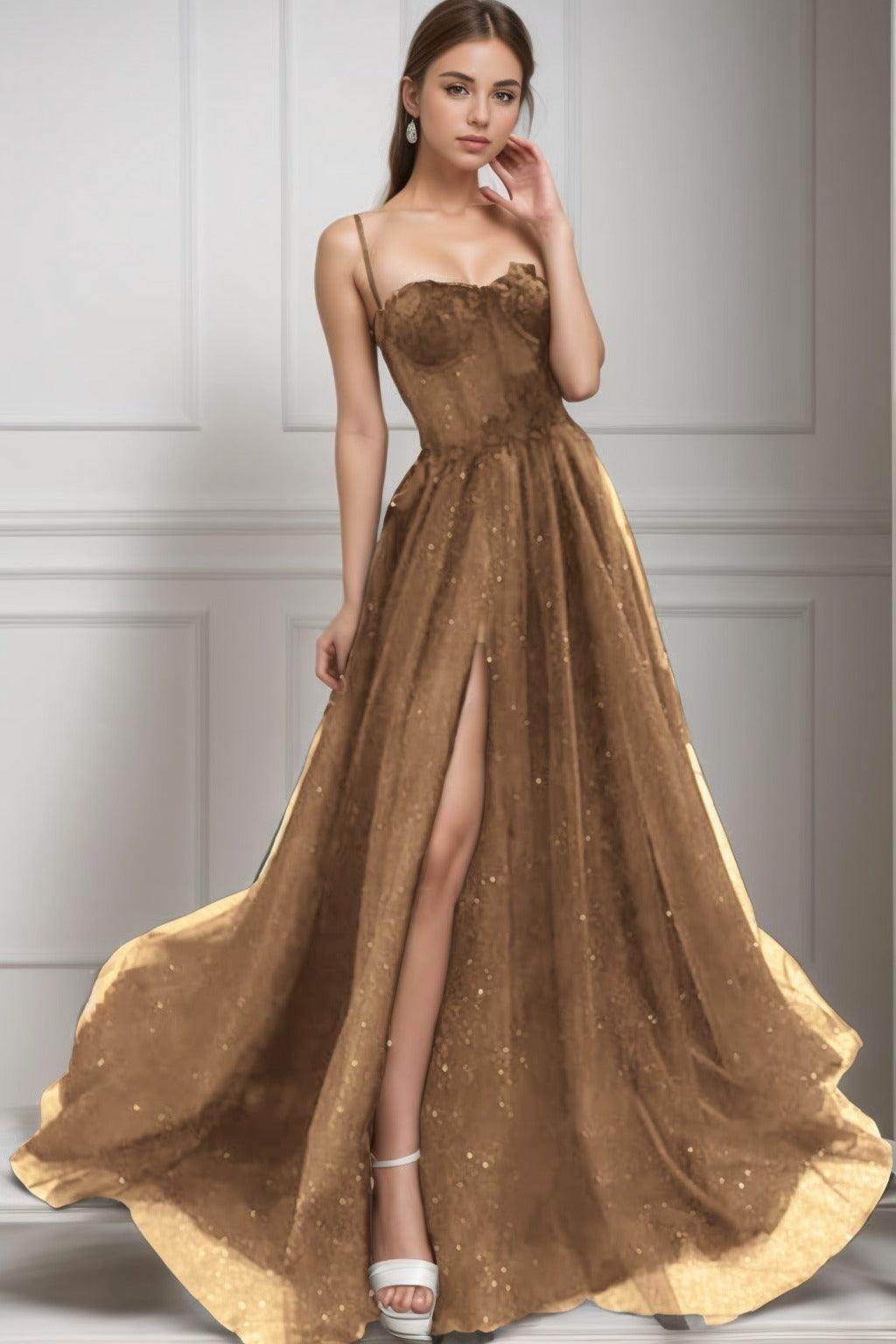 A-Line Sweep-Brush Train Tulle Prom Dress CS0439