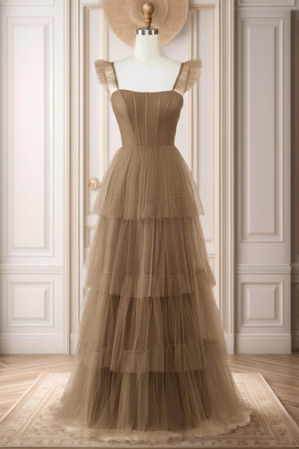 A-Line Sweep-Brush Train Tulle Prom Dress CS0471