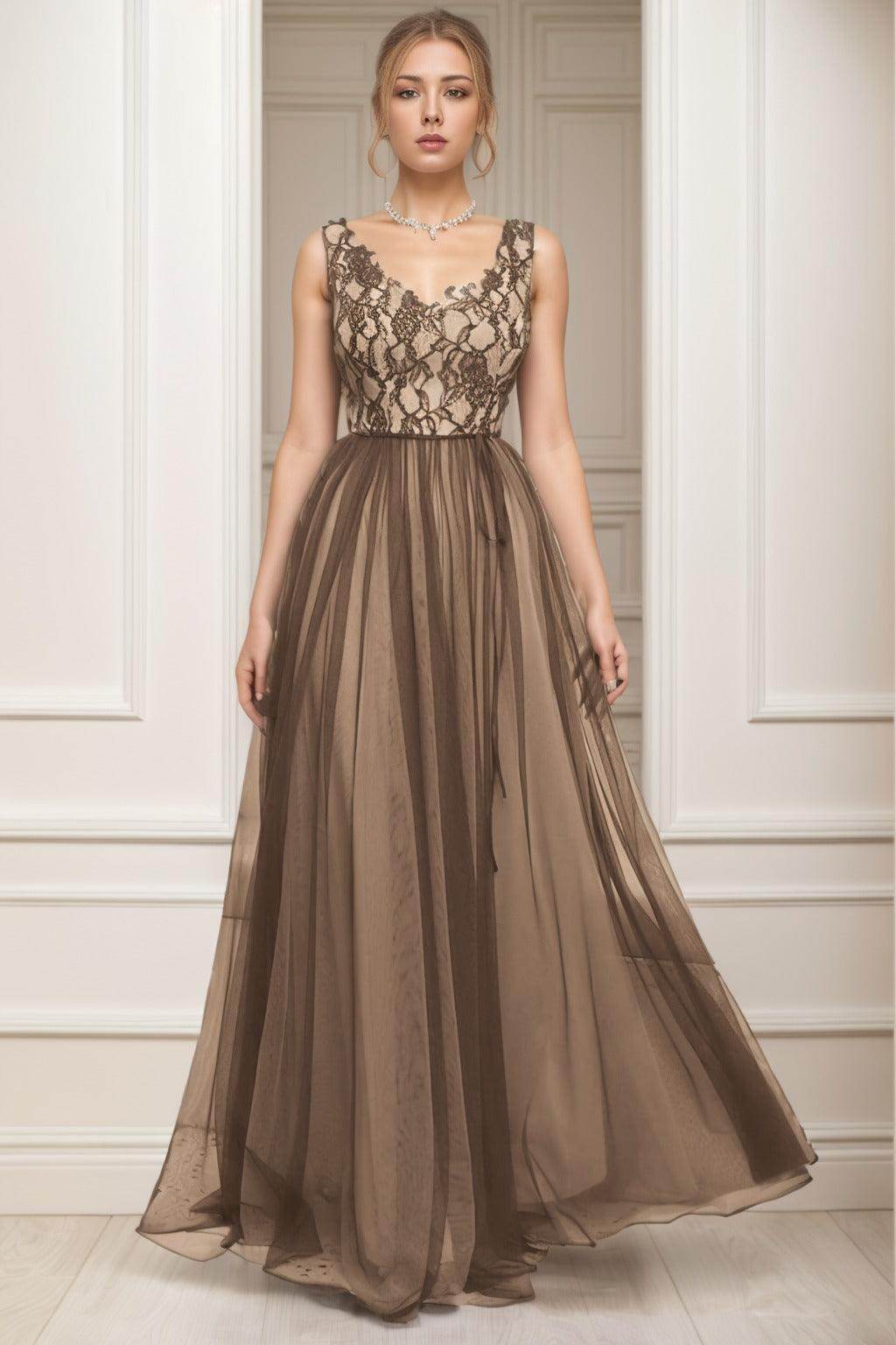 A-Line Sweep-Brush Train Tulle Prom Dress CS0466