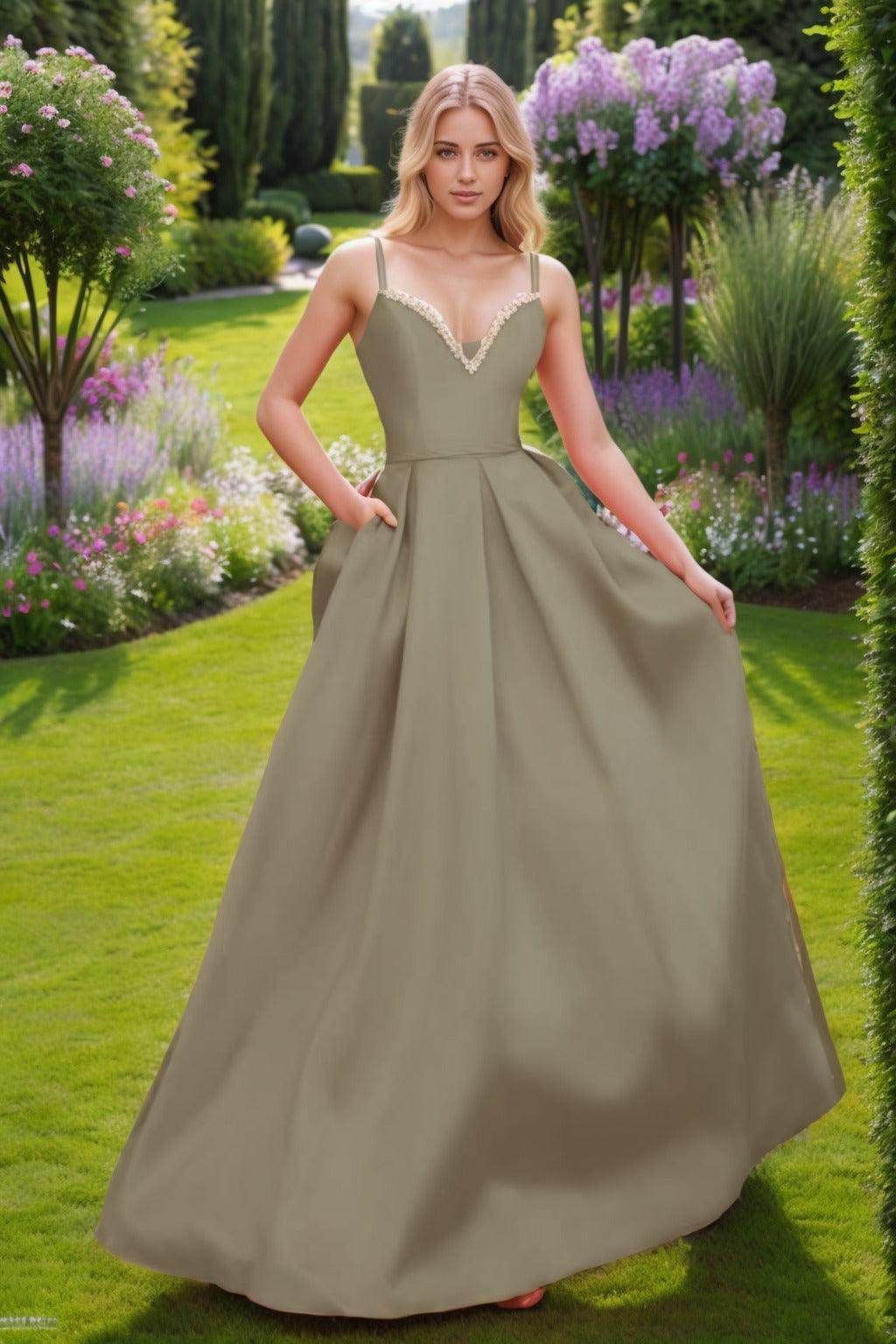 A-Line Floor Length Satin Prom Dress CS0451