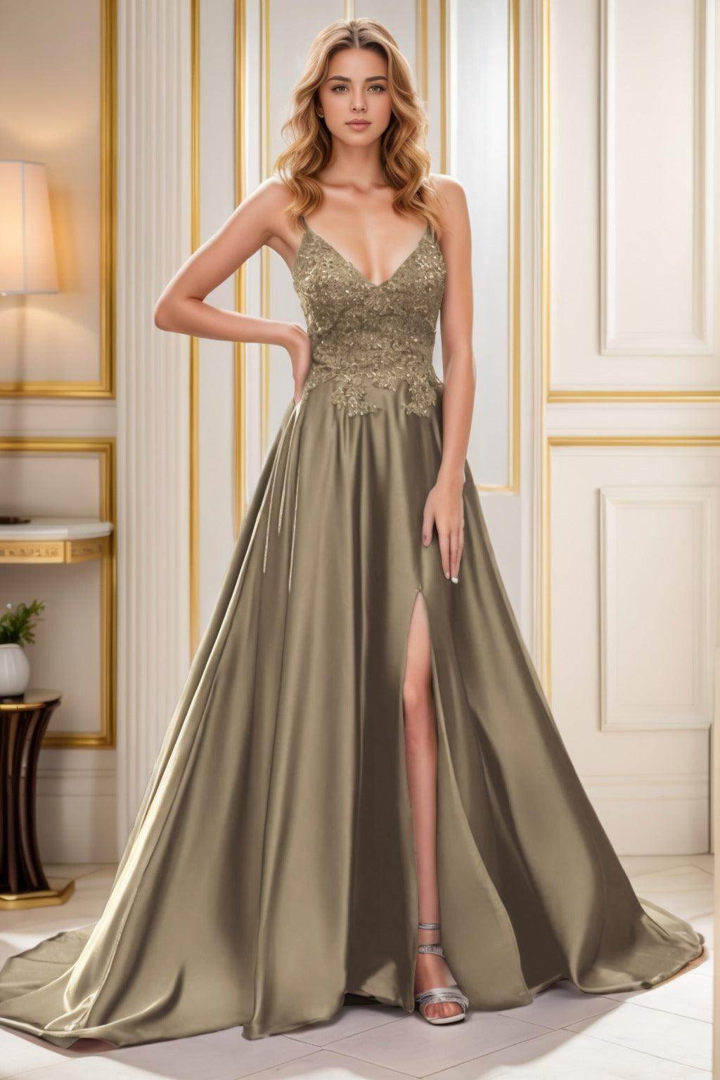 A-Line Court Train Satin Prom Dress CS0460