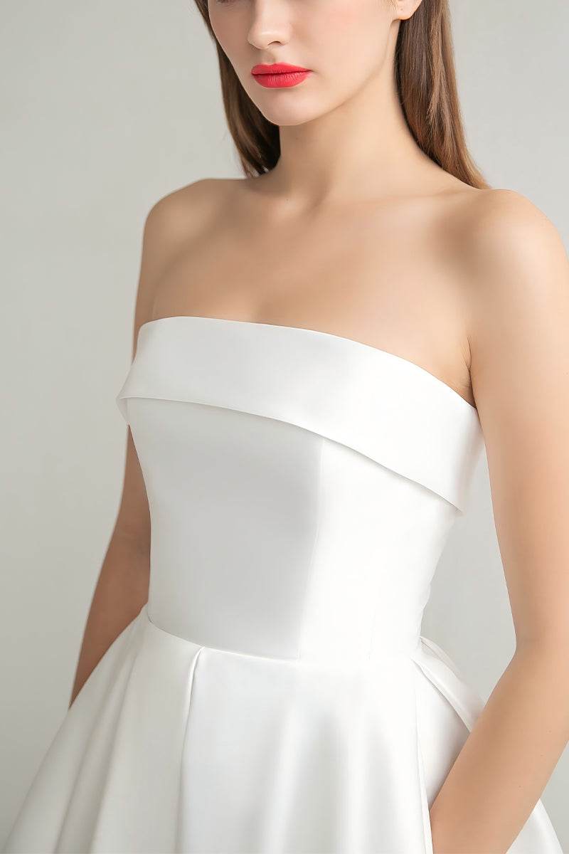 A-Line Tea Length Mikado Little White Dress 100023
