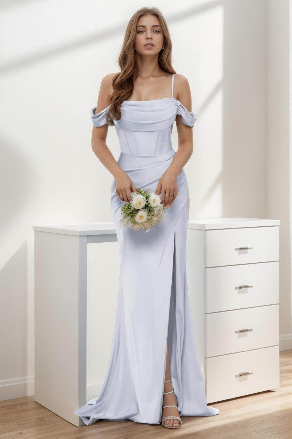 Trumpet-Mermaid Sweep-Brush Train Silk-Like Prom Dress CS0399