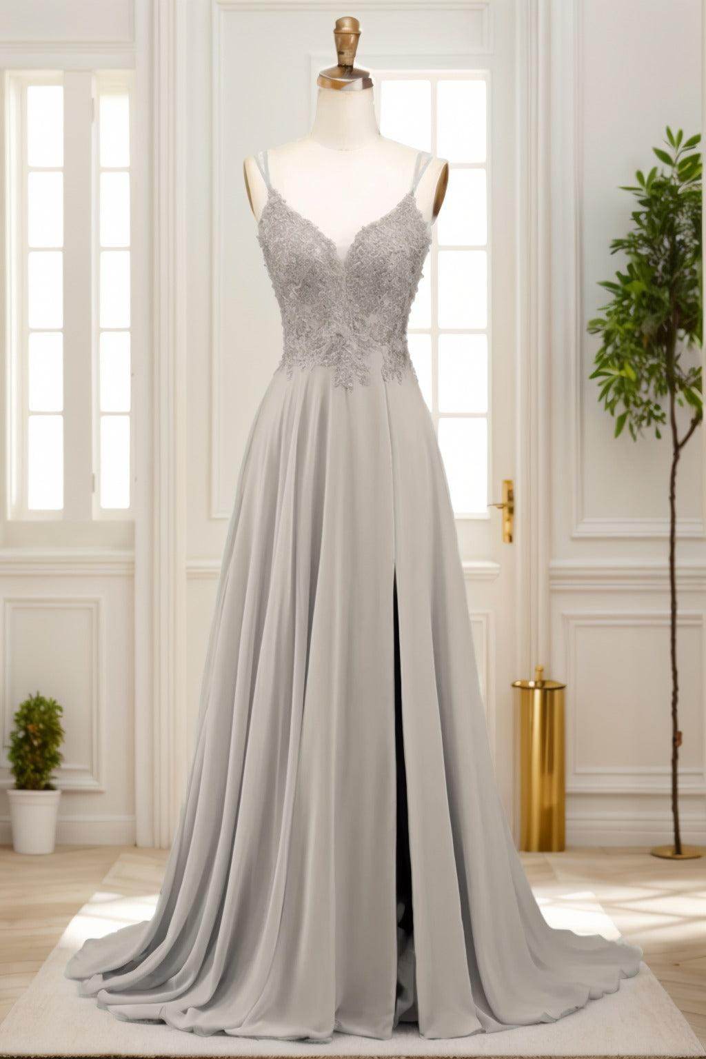 A-Line Sweep-Brush Train Chiffon Prom Dress CS0470