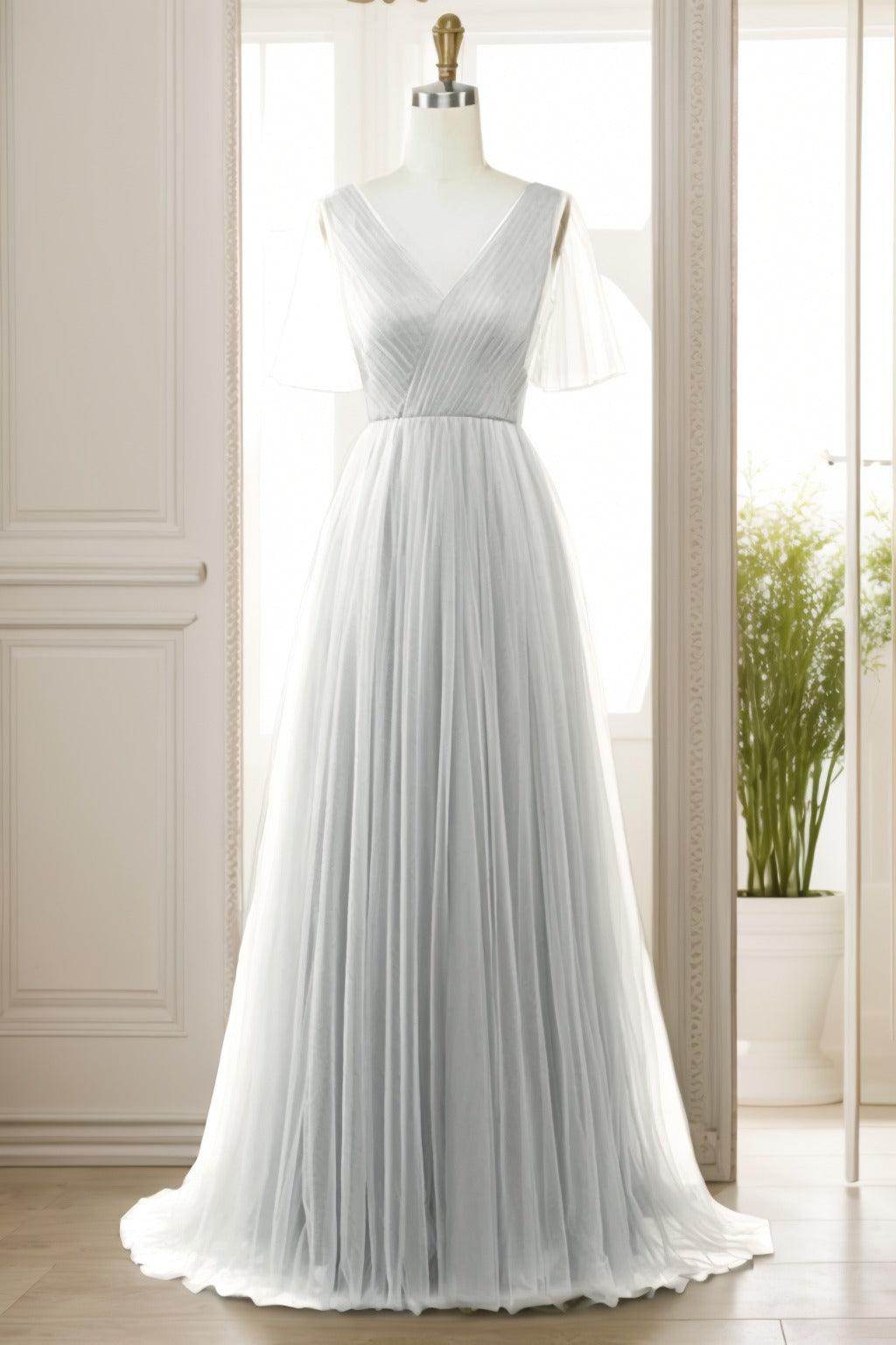 A-Line Sweep-Brush Train Tulle Prom Dress CS0472