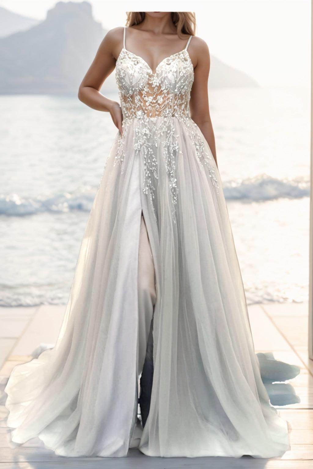 A-line Sweep-Brush Train Tulle Prom Dress CS0402