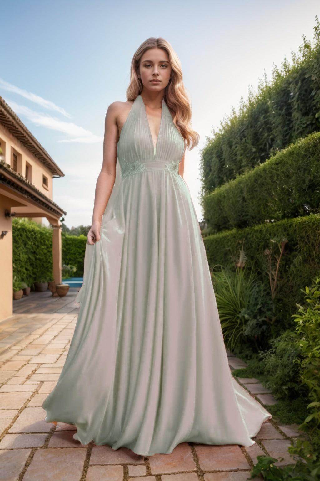 A-Line Sweep-Brush Train Chiffon Prom Dress CS0457