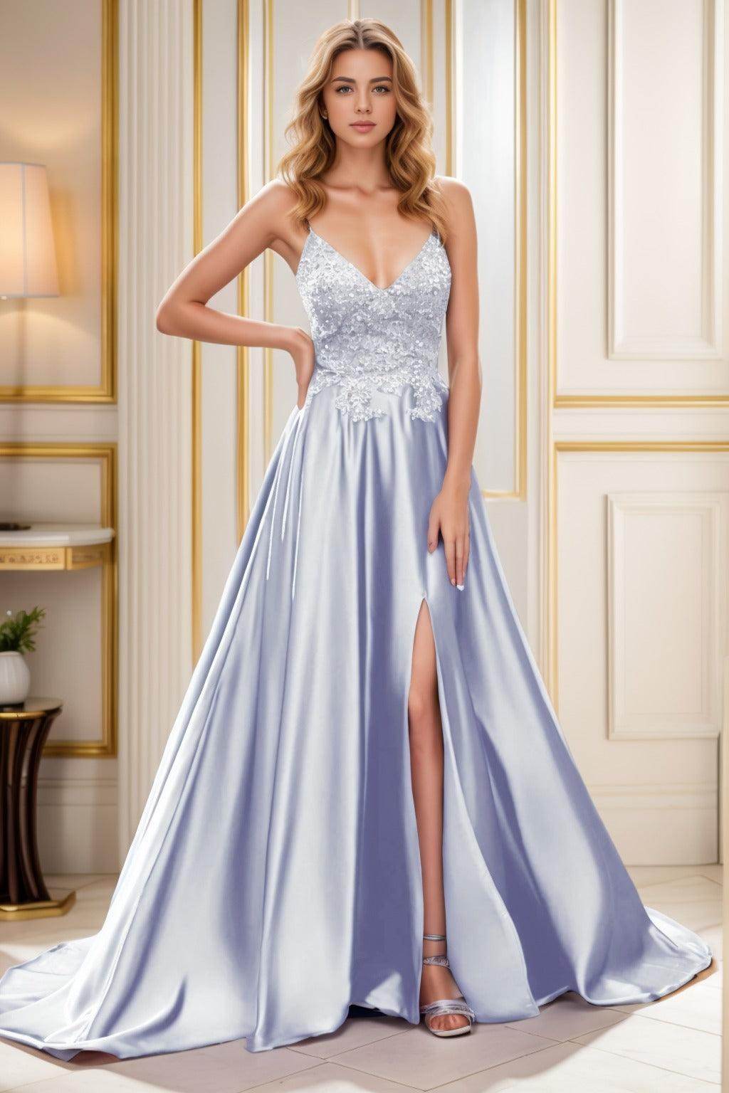 A-Line Court Train Satin Prom Dress CS0460