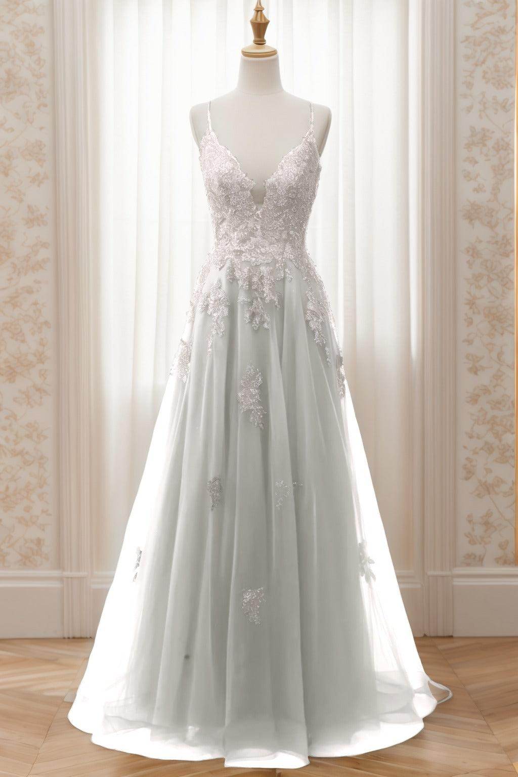 A-Line Sweep-Brush Train Tulle Prom Dress CS0463