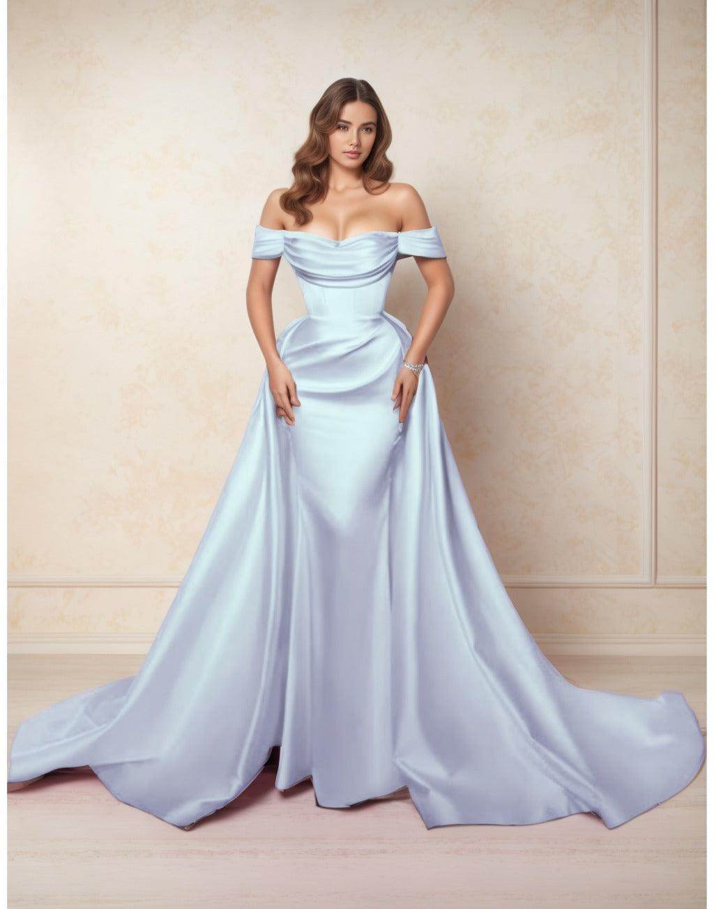 A-Line Chapel Train Satin Prom Dress CS0416