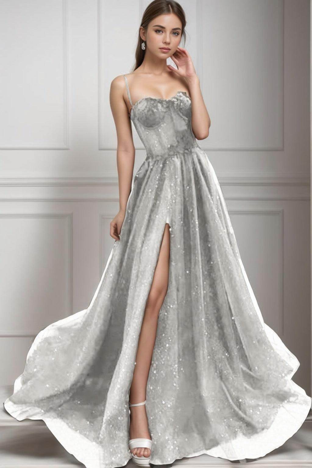 A-Line Sweep-Brush Train Tulle Prom Dress CS0439