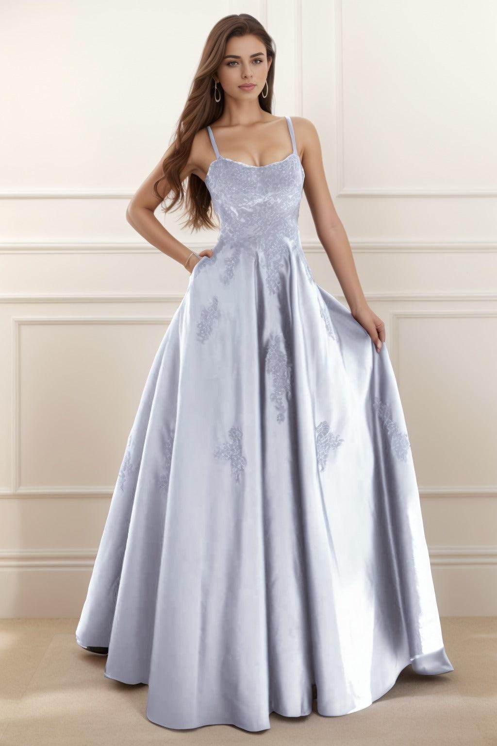 A-Line Floor Length Satin Prom Dress CS0458