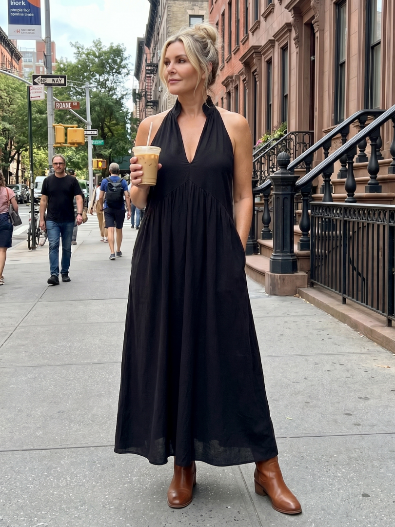 Adelina | Halter Neck Relaxed Flowing Silhouette Midi Dress