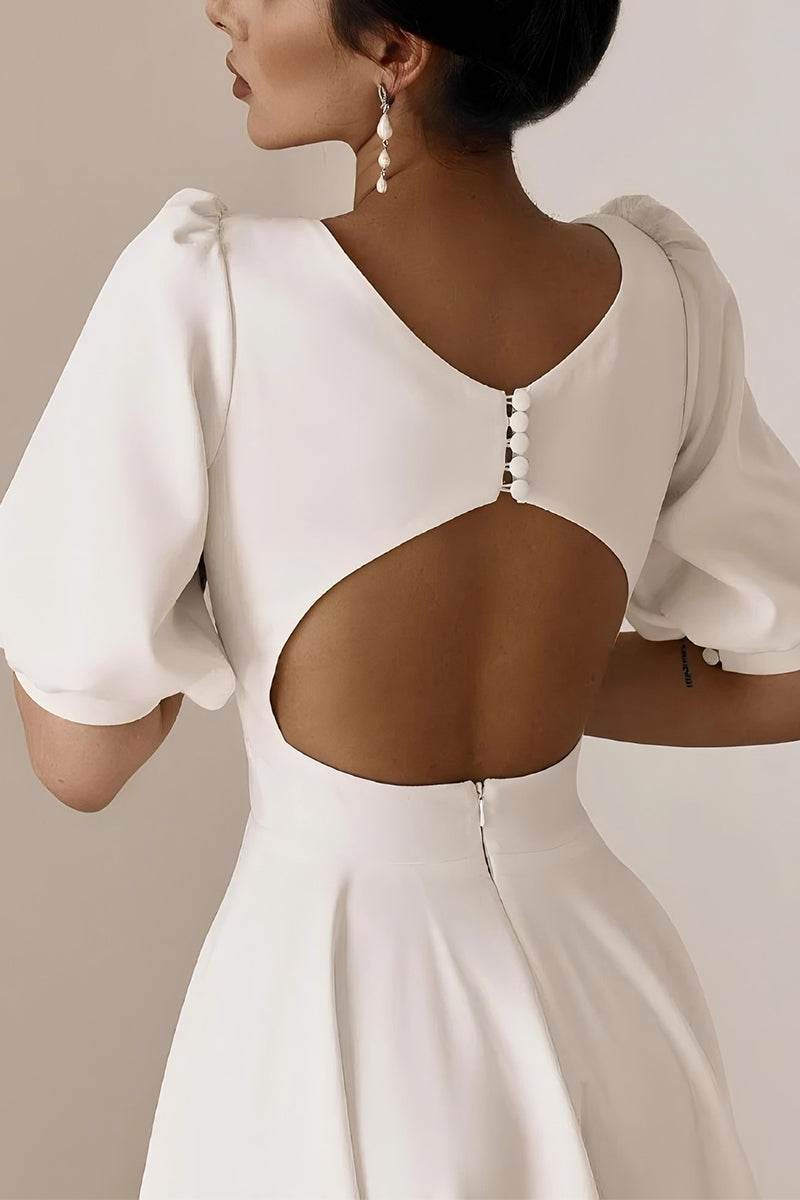 A-Line Tea Length Elastic Cloth Little White Dress 100012