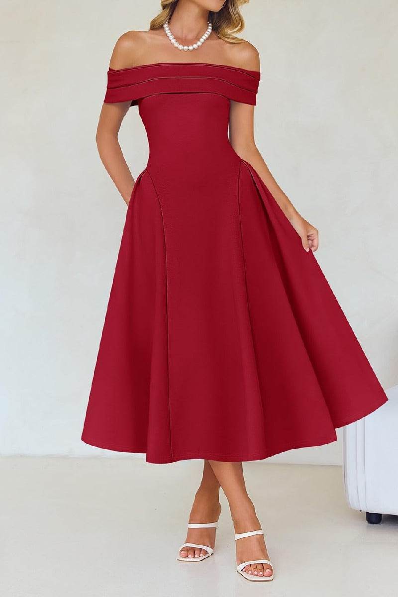 A-Line Midi Satin Formal Wedding Guest Dresses B0DS8NJRR3