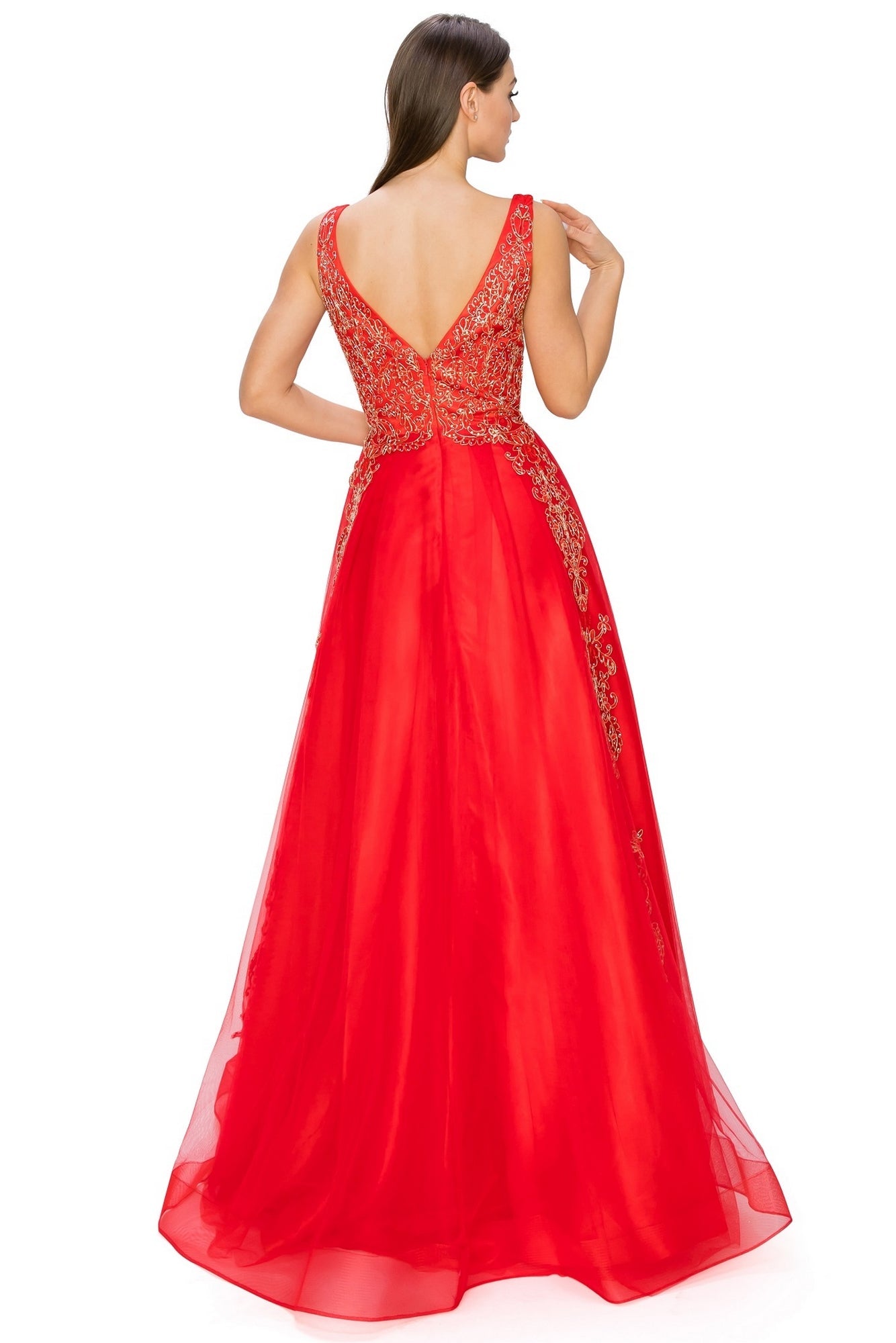 A-Line Gold-Embroidered Long Prom Ball Gown 8029J