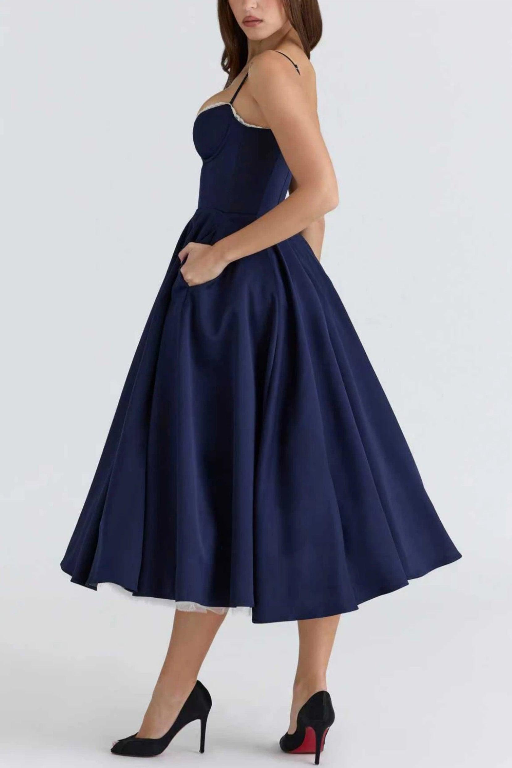 A-line Midi Satin Formal Evening Dresses 803510185058