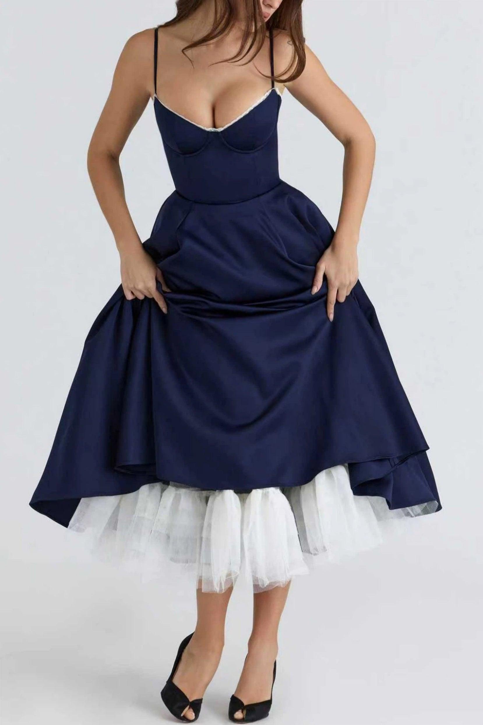 A-line Midi Satin Formal Evening Dresses 803510185058