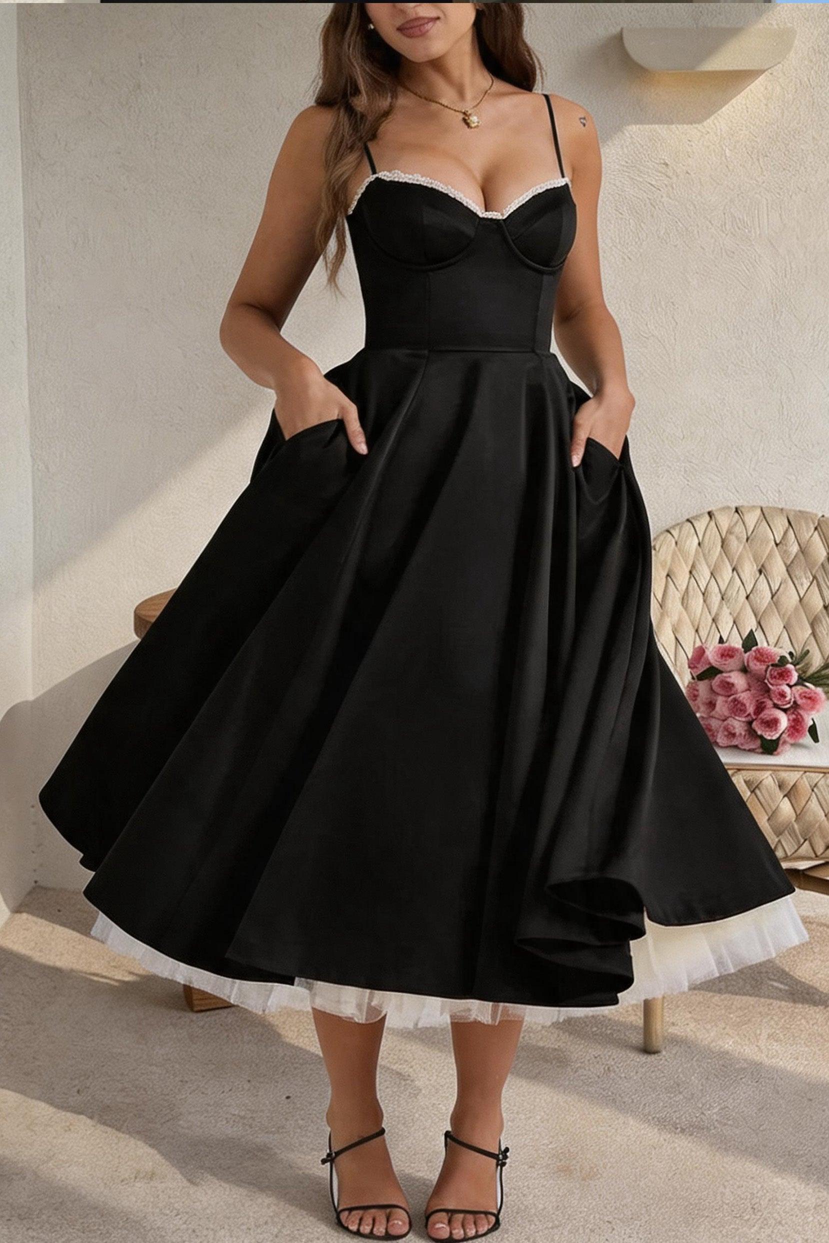 A-line Midi Satin Formal Evening Dresses 803510185058