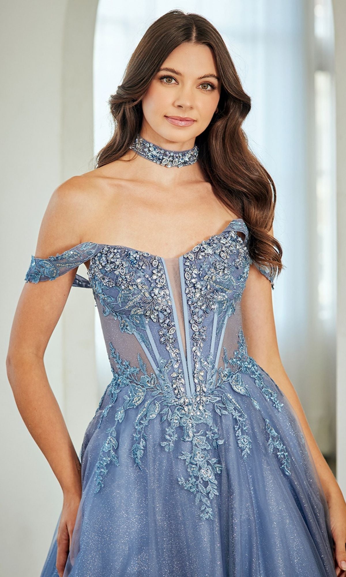 A-Line Glitter Prom Gown: Amelia Couture 8065