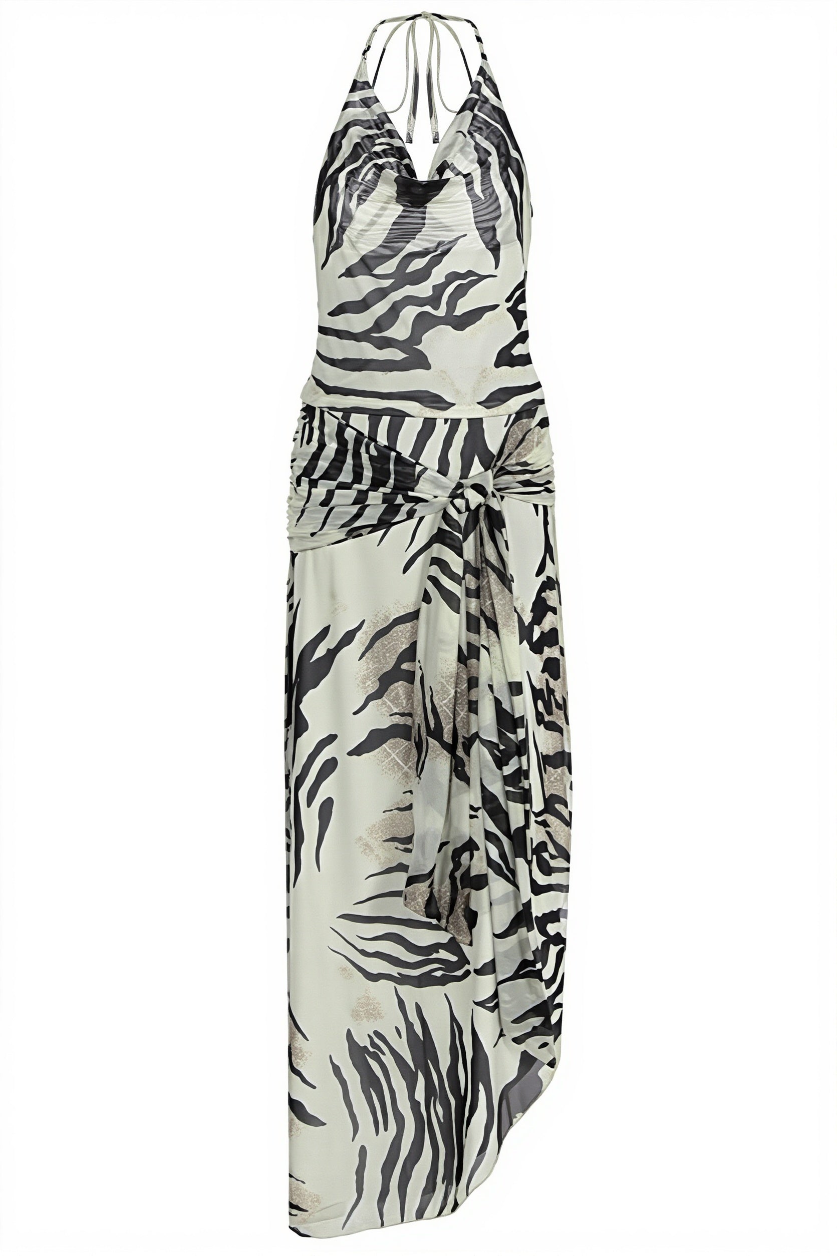 Abstract Zebra Pattern Halter Maxi Skirt Set