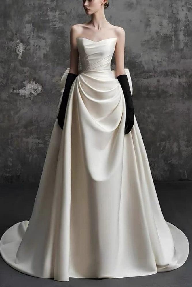 A-Line Sweep-Brush Train Mikado Wedding Dress 814546469493